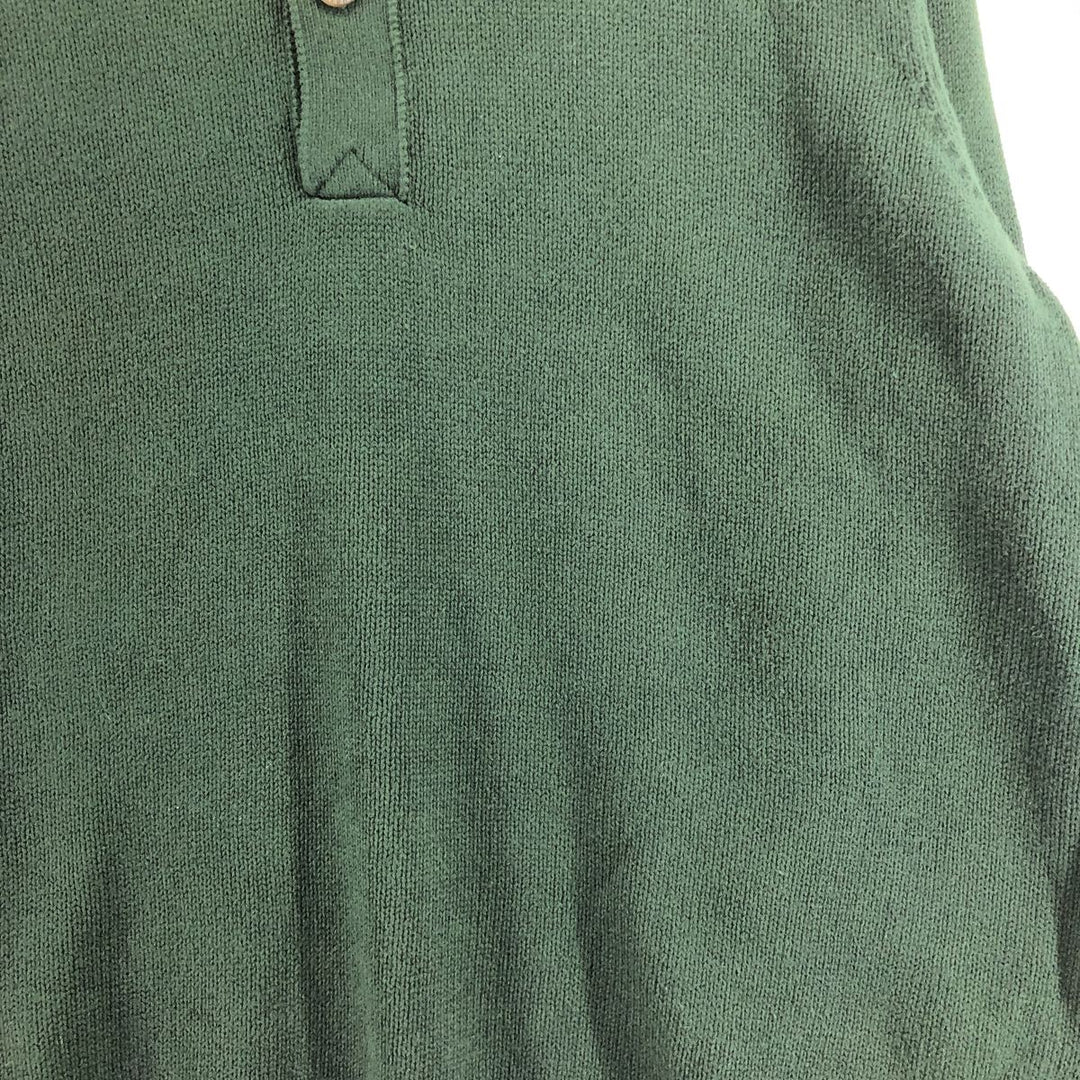 Eddie Bauer Men's Henley Cotton Knit Half-Button Sweater, Size L cotton Green type dark green Vintage Second Hand