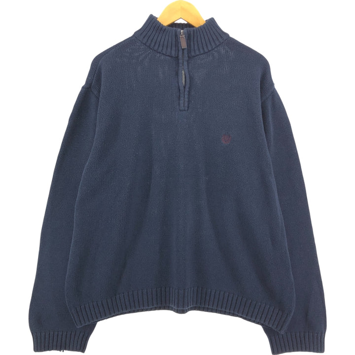 CHAPS Cotton Knit Half-Zip Sweater, Men's, XXL cotton navy blue type Vintage Second Hand