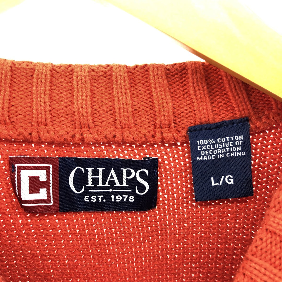 Chaps Cotton Knit Sweater, Men's Size L cotton orange type Vintage Second Hand