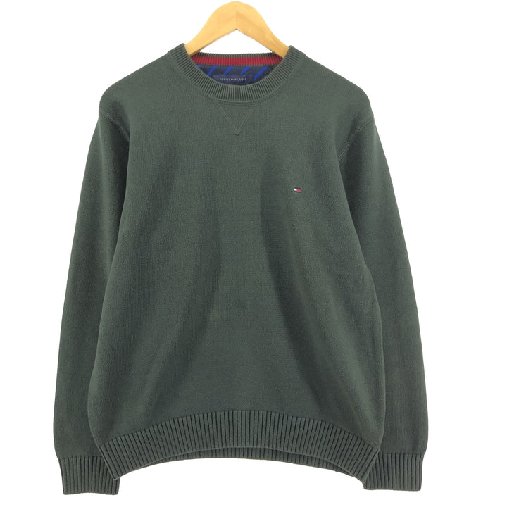 Tommy Hilfiger Cotton Knit Sweater, Men's Size L cotton Green type dark green Vintage Second Hand