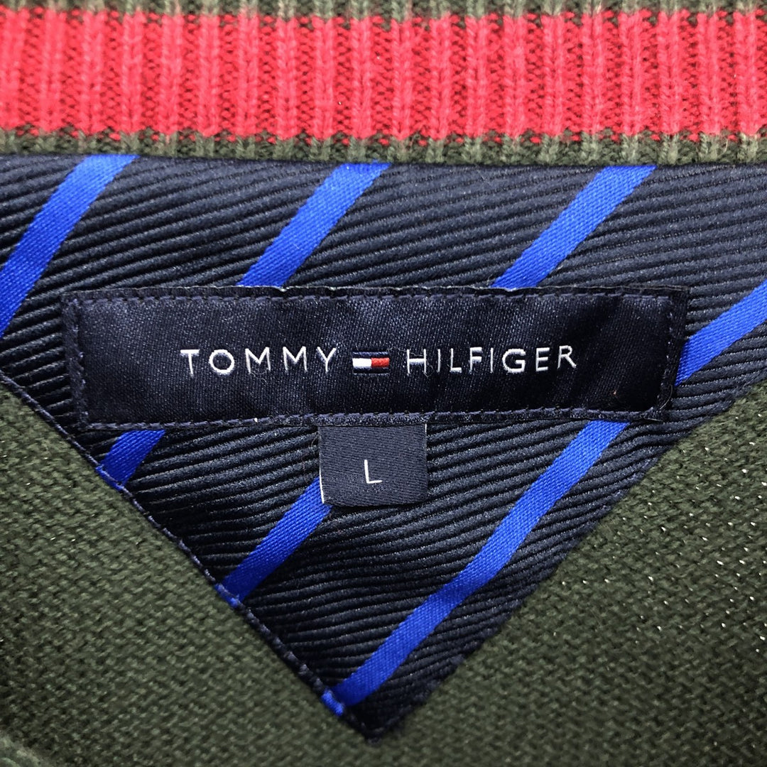 Tommy Hilfiger Cotton Knit Sweater, Men's Size L cotton Green type dark green Vintage Second Hand