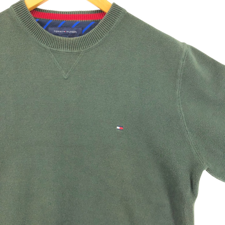 Tommy Hilfiger Cotton Knit Sweater, Men's Size L cotton Green type dark green Vintage Second Hand