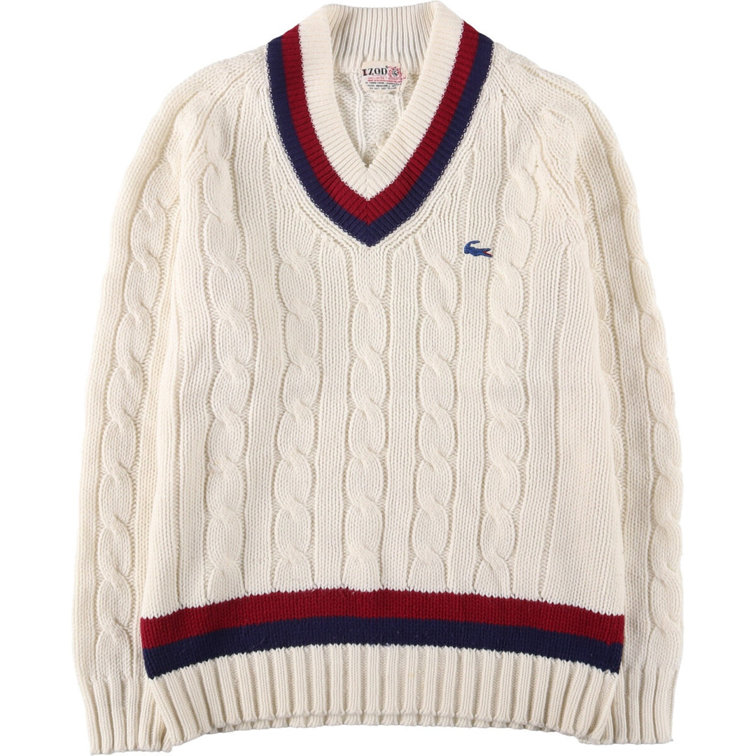 Vintage 60s-70'S IZOD Cardigan Knit Sweater, Men's Size L acrylic ivory Vintage Second Hand