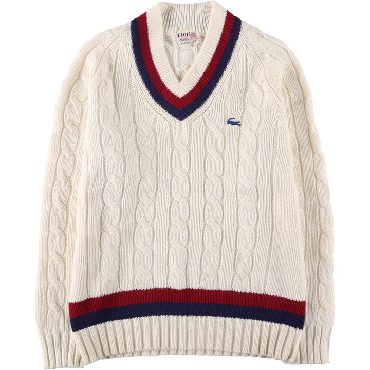 Vintage 60s-70'S IZOD Cardigan Knit Sweater, Men's Size L acrylic ivory Vintage Second Hand