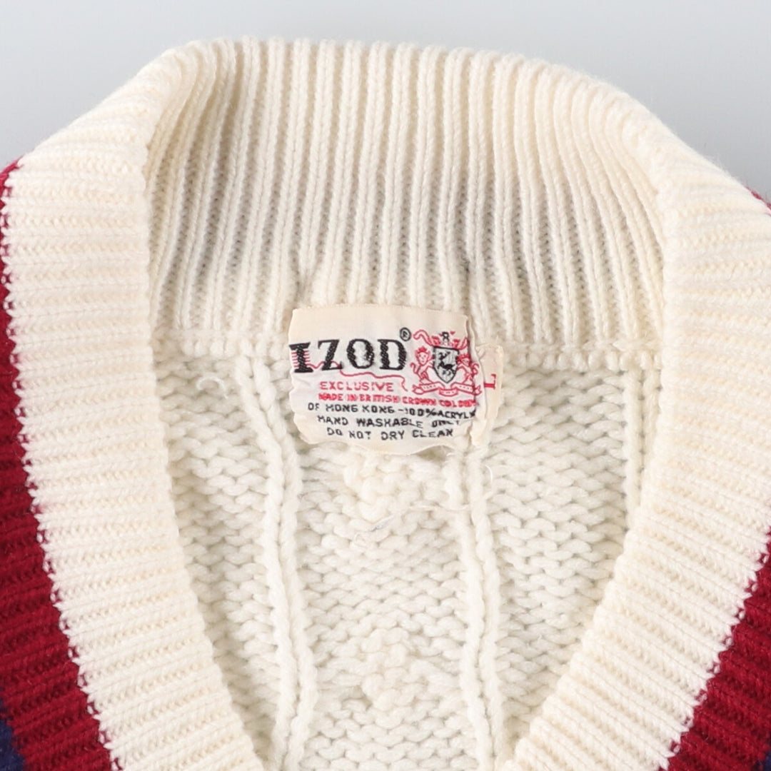 Vintage 60s-70'S IZOD Cardigan Knit Sweater, Men's Size L acrylic ivory Vintage Second Hand