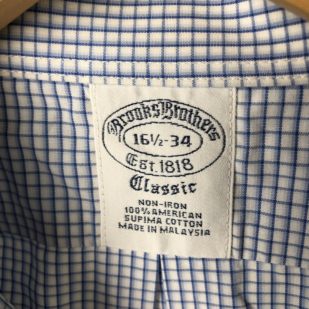Brooks Brothers Est.1818 CLASSIC Wide Collar Long Sleeve Cotton Check Shirt Men's Size L Supima Cotton blue type Vintage Second Hand