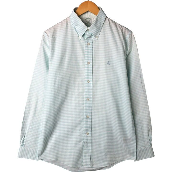 Brooks Brothers Est.1818 Milano Gingham Check Long Sleeve Button-Down Check Shirt, Men's M Size cotton Mint green Vintage Second Hand