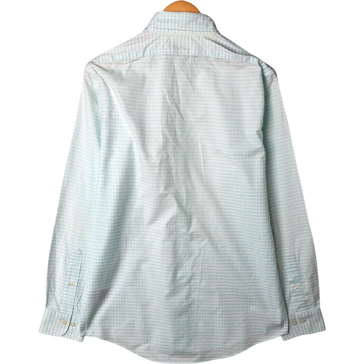 Brooks Brothers Est.1818 Milano Gingham Check Long Sleeve Button-Down Check Shirt, Men's M Size cotton Mint green Vintage Second Hand