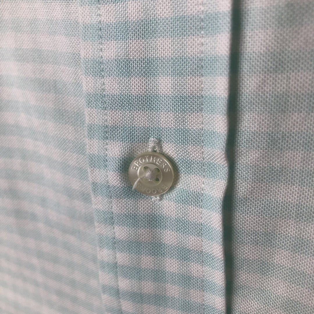 Brooks Brothers Est.1818 Milano Gingham Check Long Sleeve Button-Down Check Shirt, Men's M Size cotton Mint green Vintage Second Hand