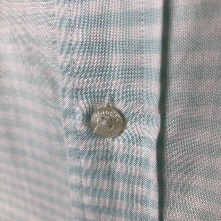 Brooks Brothers Est.1818 Milano Gingham Check Long Sleeve Button-Down Check Shirt, Men's M Size cotton Mint green Vintage Second Hand