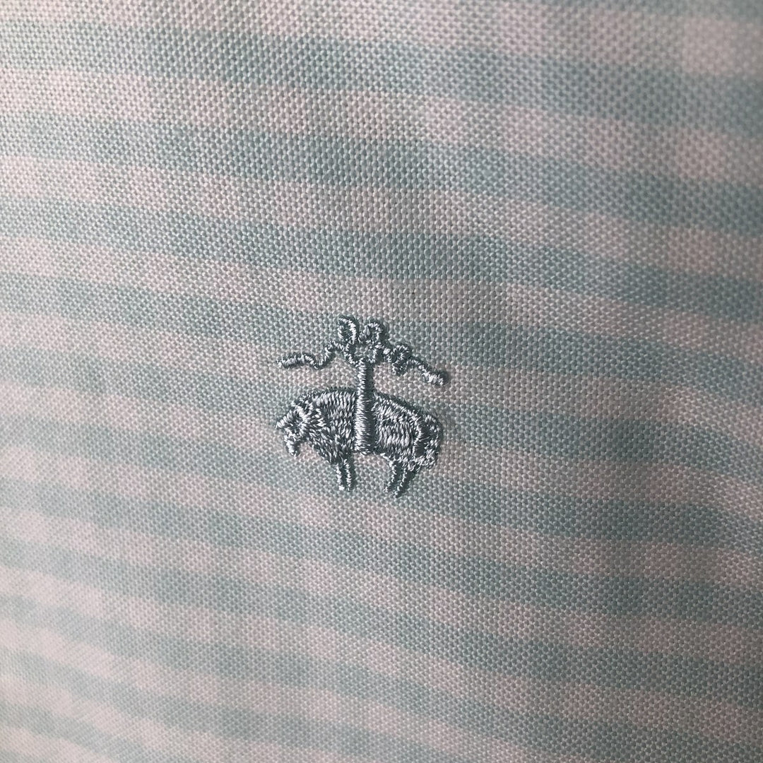 Brooks Brothers Est.1818 Milano Gingham Check Long Sleeve Button-Down Check Shirt, Men's M Size cotton Mint green Vintage Second Hand
