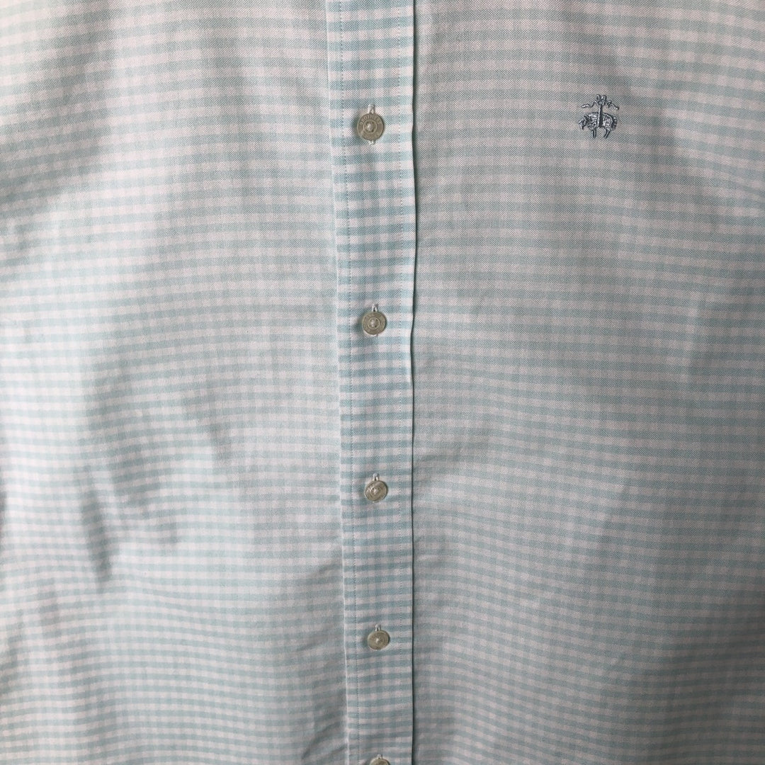 Brooks Brothers Est.1818 Milano Gingham Check Long Sleeve Button-Down Check Shirt, Men's M Size cotton Mint green Vintage Second Hand