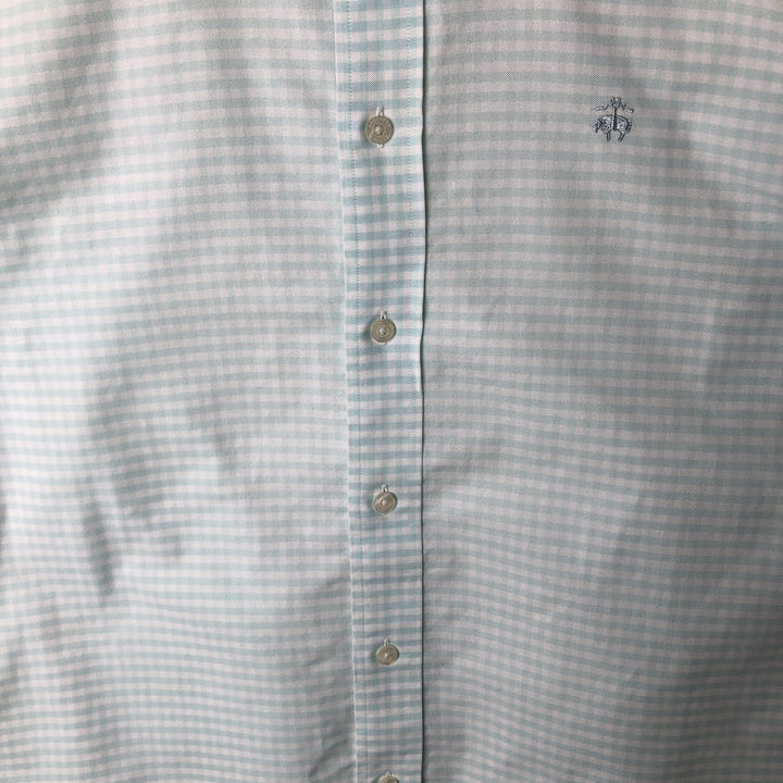Brooks Brothers Est.1818 Milano Gingham Check Long Sleeve Button-Down Check Shirt, Men's M Size cotton Mint green Vintage Second Hand