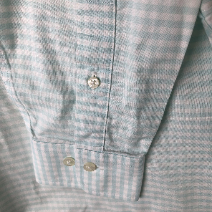Brooks Brothers Est.1818 Milano Gingham Check Long Sleeve Button-Down Check Shirt, Men's M Size cotton Mint green Vintage Second Hand