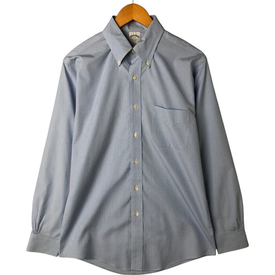 Brooks Brothers Est.1818 Houndstooth Pattern Long Sleeve Button-Down Shirt, Men's M cotton Blue type light blue Vintage Second Hand