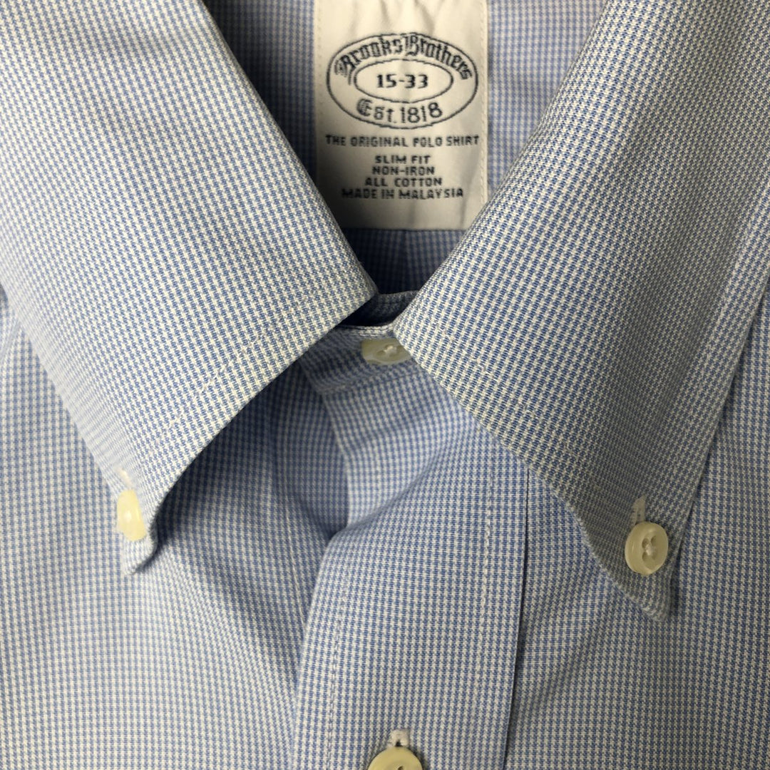 Brooks Brothers Est.1818 Houndstooth Pattern Long Sleeve Button-Down Shirt, Men's M cotton Blue type light blue Vintage Second Hand