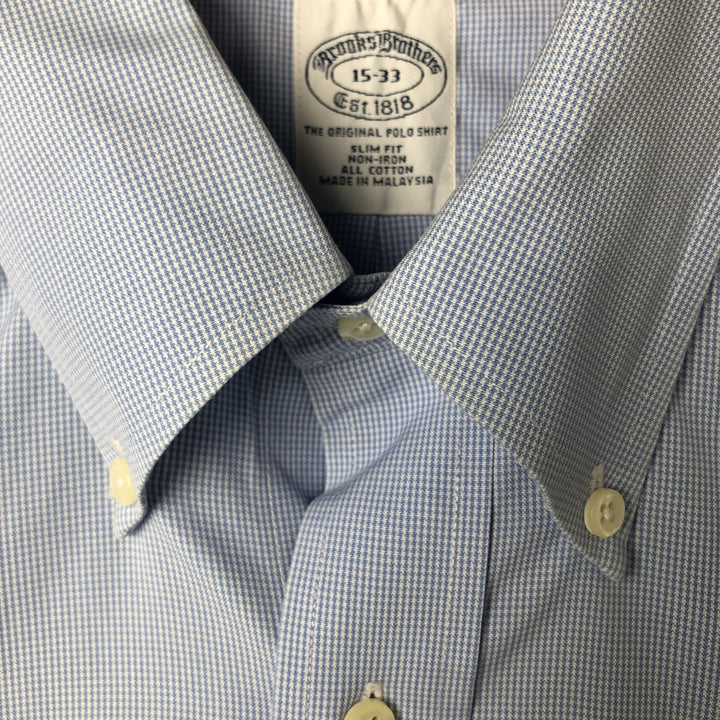Brooks Brothers Est.1818 Houndstooth Pattern Long Sleeve Button-Down Shirt, Men's M cotton Blue type light blue Vintage Second Hand