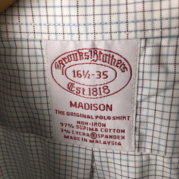 Brooks Brothers Est.1818 MADISON Long Sleeve Button-Down Check Shirt, Men's Size L Supima Cotton white type Vintage Second Hand