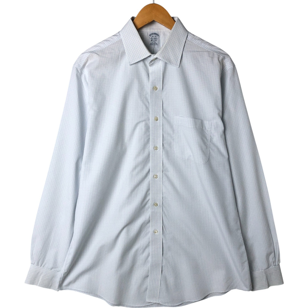 Brooks Brothers Est.1818 Wide Collar Long Sleeve Cotton Check Shirt Men's Size L cotton white type Vintage Second Hand