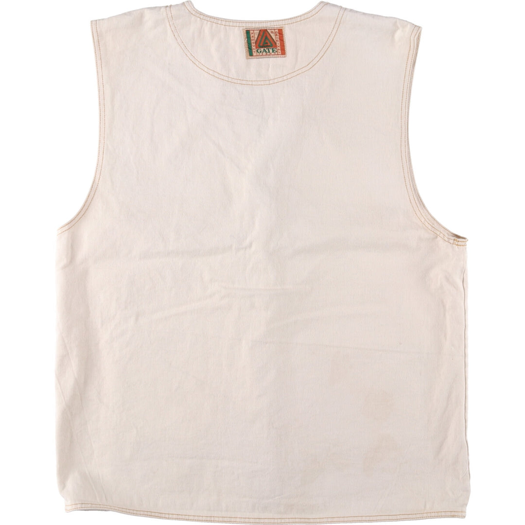 LAGATE JEANS denim vest made in USA, men's XL size cotton pale white type Vintage Second Hand