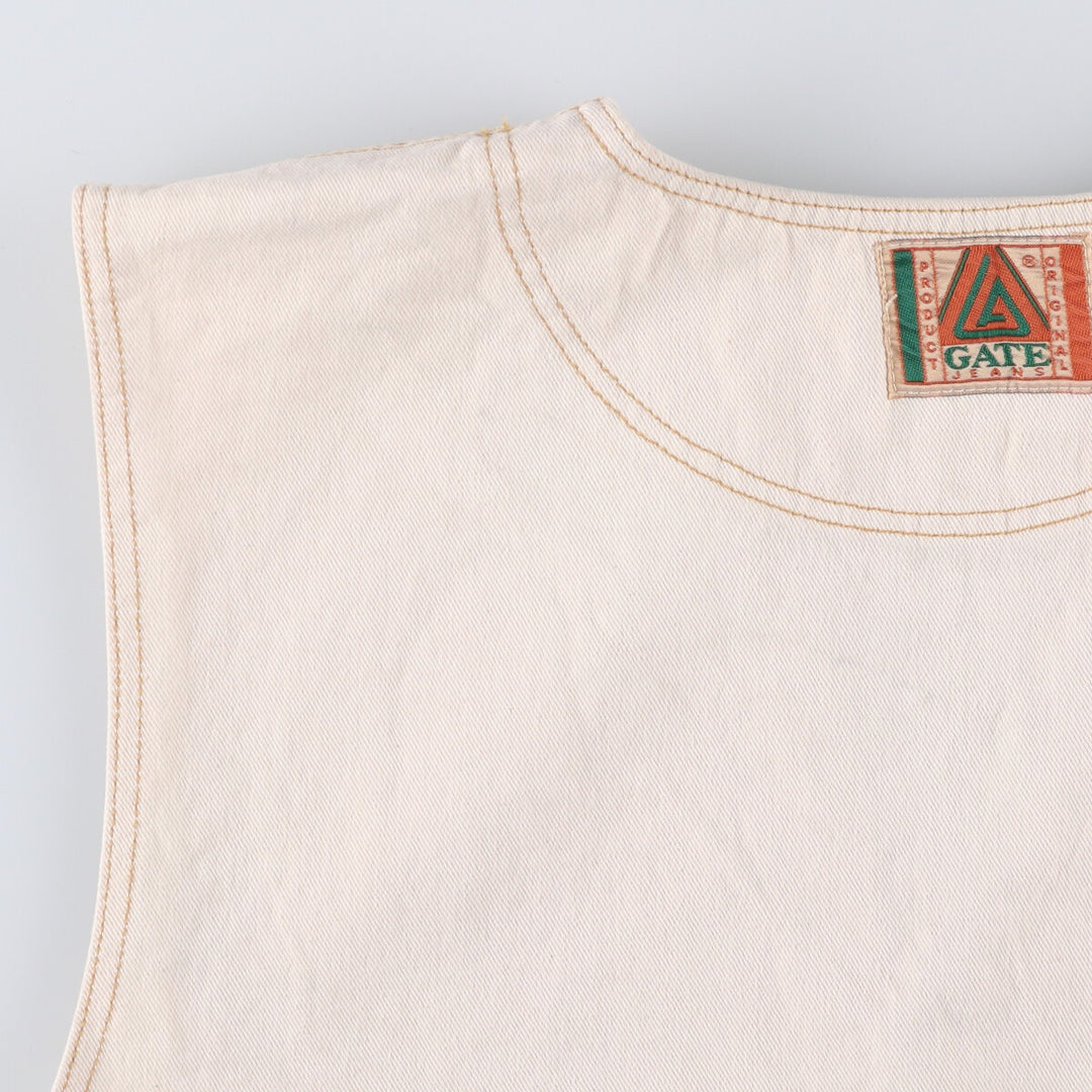 LAGATE JEANS denim vest made in USA, men's XL size cotton pale white type Vintage Second Hand