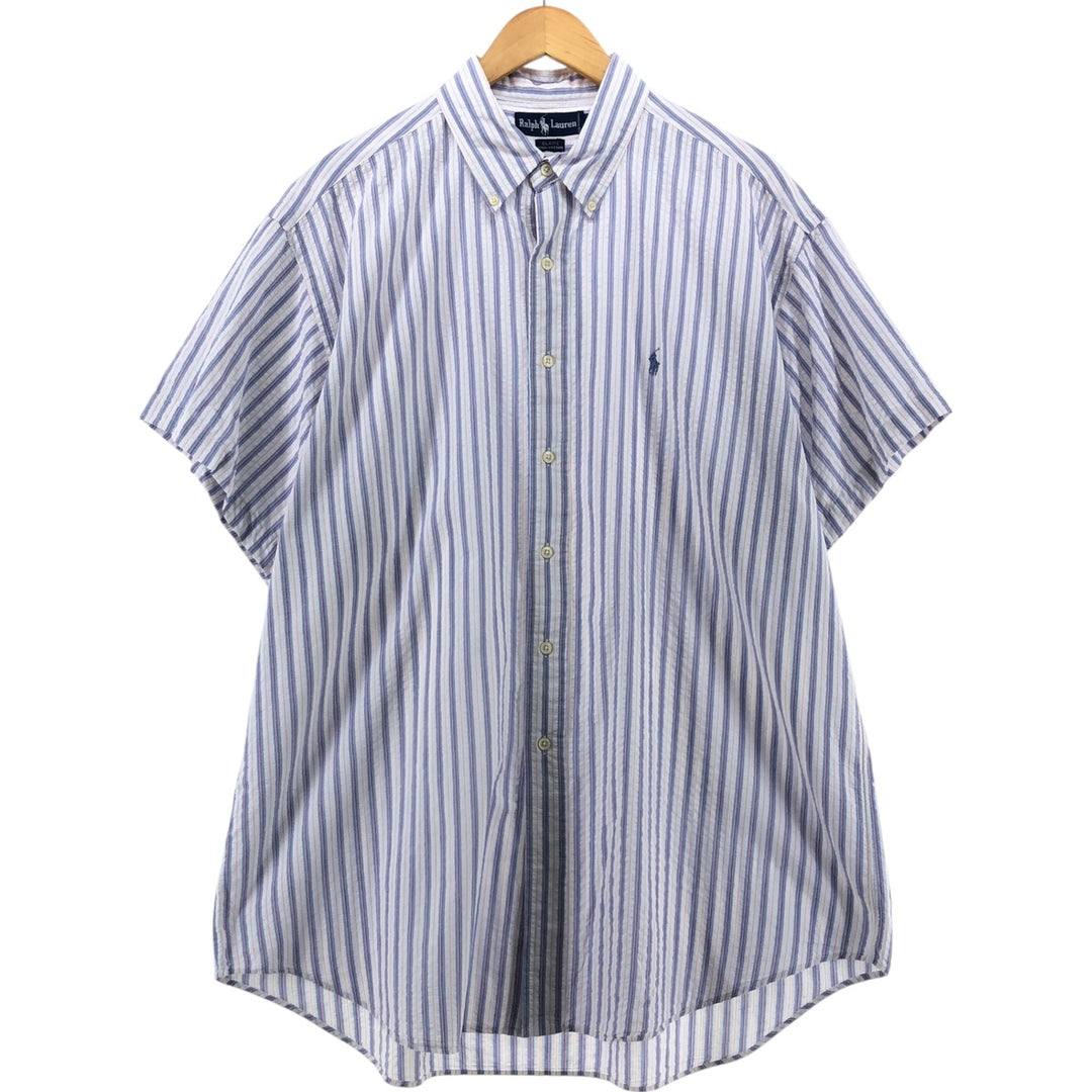 Ralph Lauren BLAKE Stripe Pattern Seersucker Short Sleeve Button Down Striped Shirt Men's XL cotton white type Vintage Second Hand