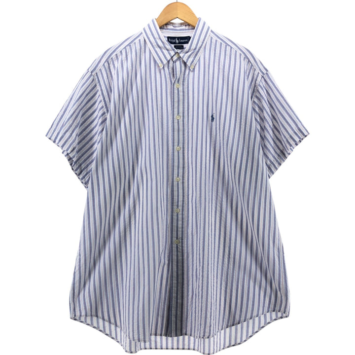 Ralph Lauren BLAKE Stripe Pattern Seersucker Short Sleeve Button Down Striped Shirt Men's XL cotton white type Vintage Second Hand
