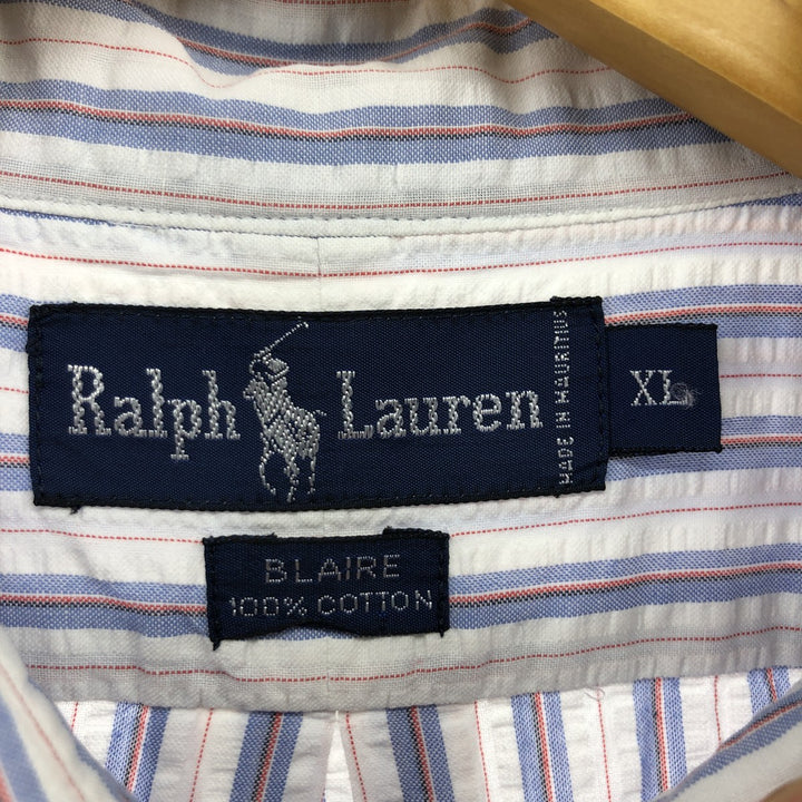 Ralph Lauren BLAKE Stripe Pattern Seersucker Short Sleeve Button Down Striped Shirt Men's XL cotton white type Vintage Second Hand