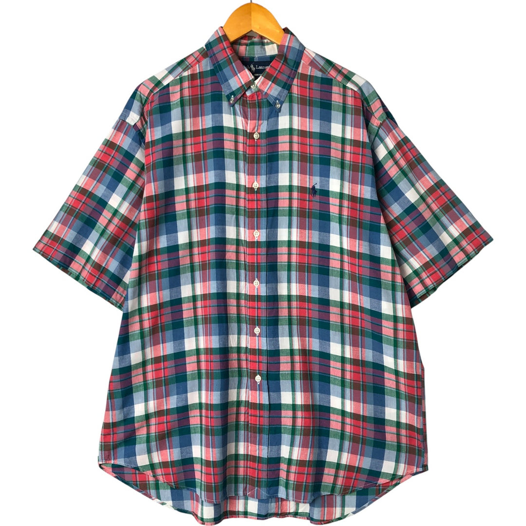 Ralph Lauren BLAKE short sleeve button down check shirt, men's size L cotton blue type Vintage Second Hand