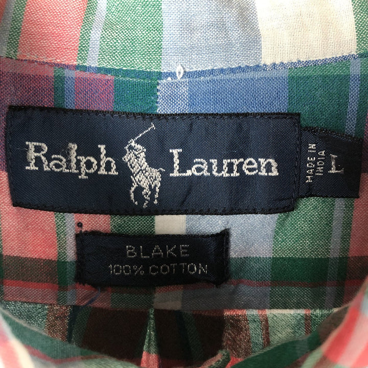 Ralph Lauren BLAKE short sleeve button down check shirt, men's size L cotton blue type Vintage Second Hand