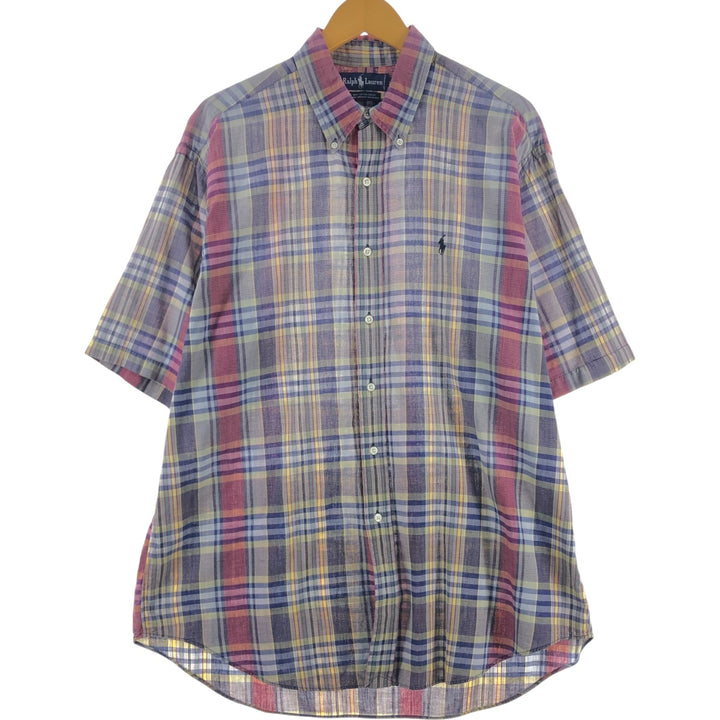 Ralph Lauren short sleeve button down check shirt, men's XL size cotton blue type Vintage Second Hand