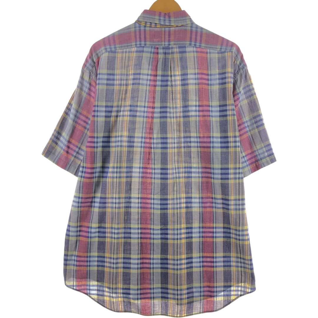 Ralph Lauren short sleeve button down check shirt, men's XL size cotton blue type Vintage Second Hand