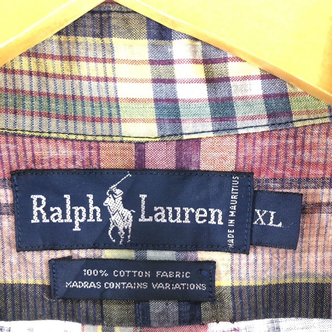 Ralph Lauren short sleeve button down check shirt, men's XL size cotton blue type Vintage Second Hand