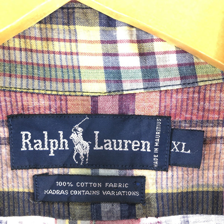 Ralph Lauren short sleeve button down check shirt, men's XL size cotton blue type Vintage Second Hand