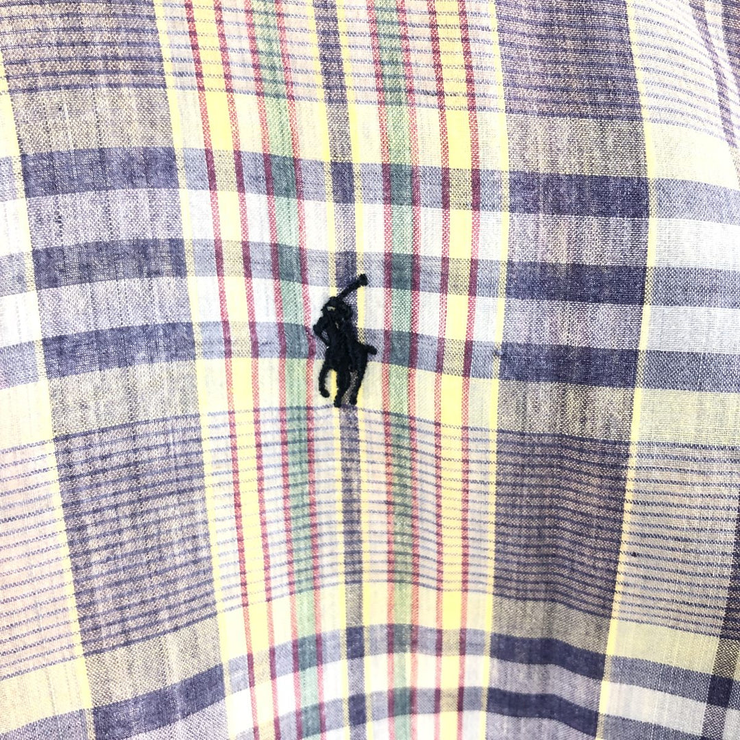 Ralph Lauren short sleeve button down check shirt, men's XL size cotton blue type Vintage Second Hand