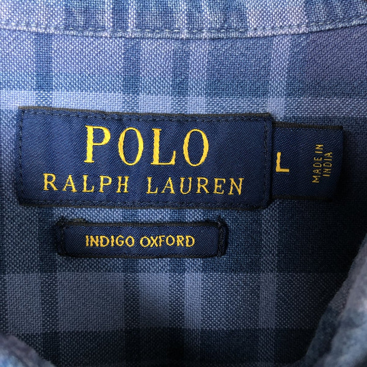 Ralph Lauren POLO RALPH LAUREN INDIGO OXFORD Check Pattern Short Sleeve Western Shirt Men's Size L cotton blue type Vintage Second Hand