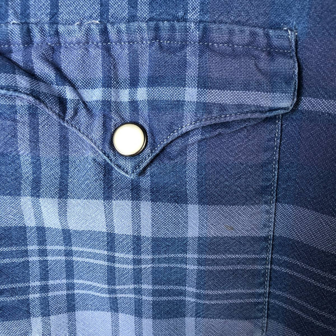 Ralph Lauren POLO RALPH LAUREN INDIGO OXFORD Check Pattern Short Sleeve Western Shirt Men's Size L cotton blue type Vintage Second Hand