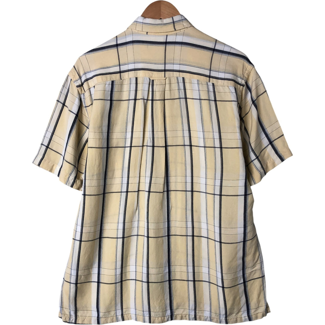 NAUTICA Check Pattern Short Sleeve Linen Button Down Shirt Box Shirt Men's M Size linen yellow type Vintage Second Hand