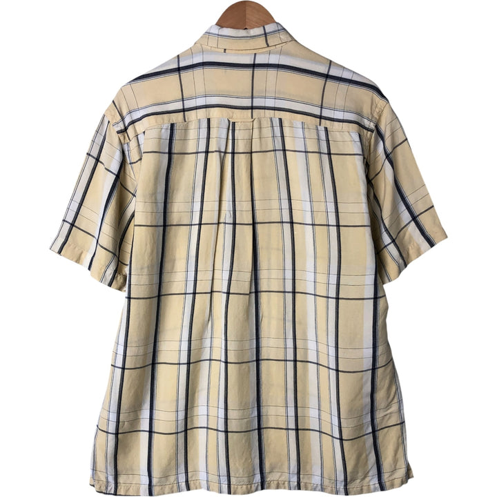 NAUTICA Check Pattern Short Sleeve Linen Button Down Shirt Box Shirt Men's M Size linen yellow type Vintage Second Hand