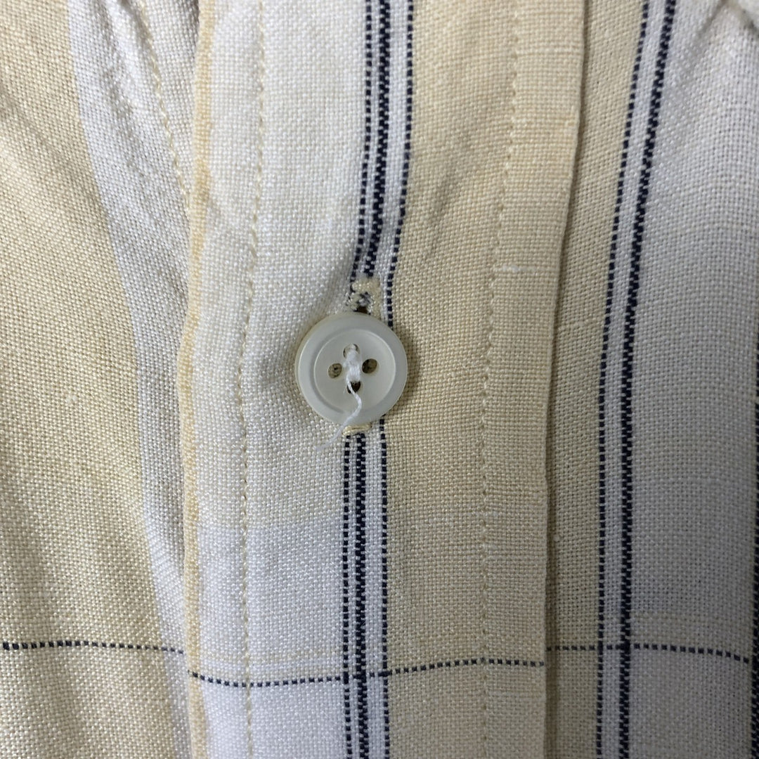 NAUTICA Check Pattern Short Sleeve Linen Button Down Shirt Box Shirt Men's M Size linen yellow type Vintage Second Hand