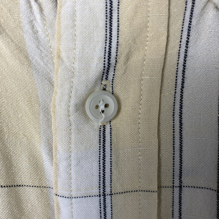 NAUTICA Check Pattern Short Sleeve Linen Button Down Shirt Box Shirt Men's M Size linen yellow type Vintage Second Hand