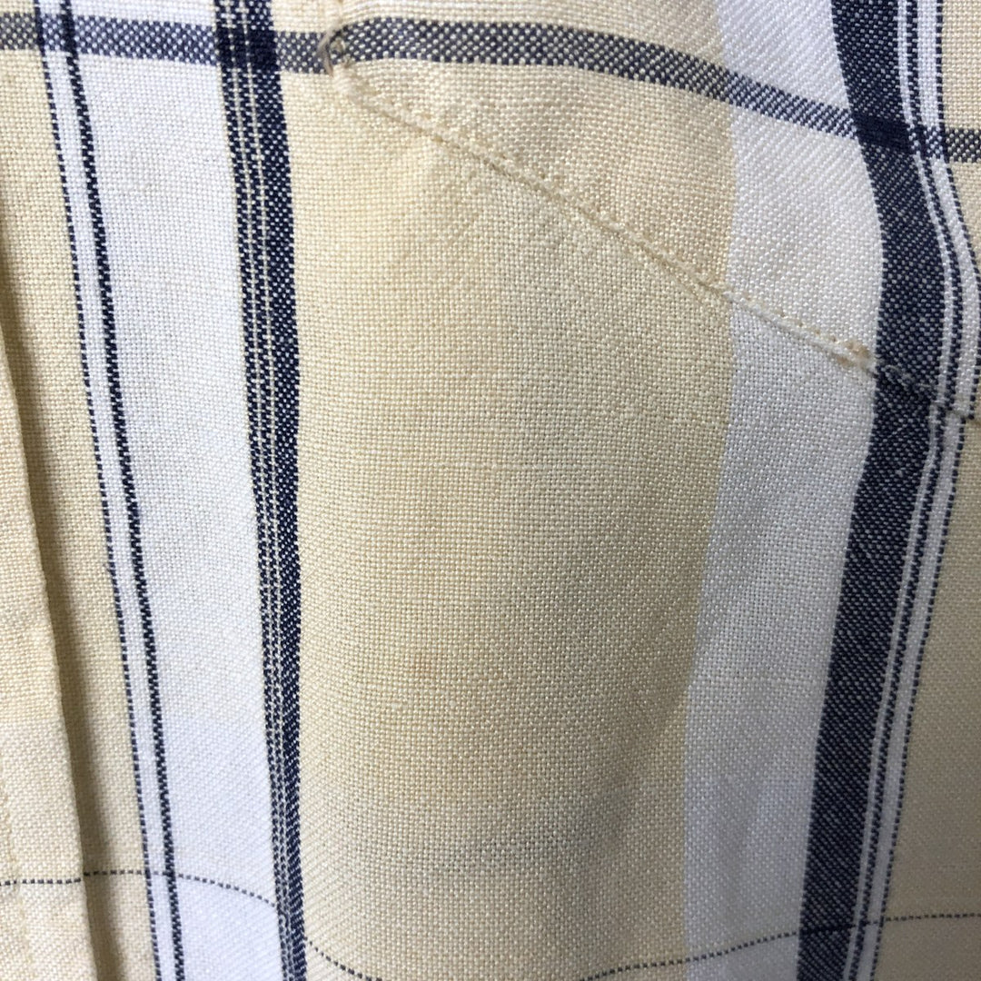 NAUTICA Check Pattern Short Sleeve Linen Button Down Shirt Box Shirt Men's M Size linen yellow type Vintage Second Hand