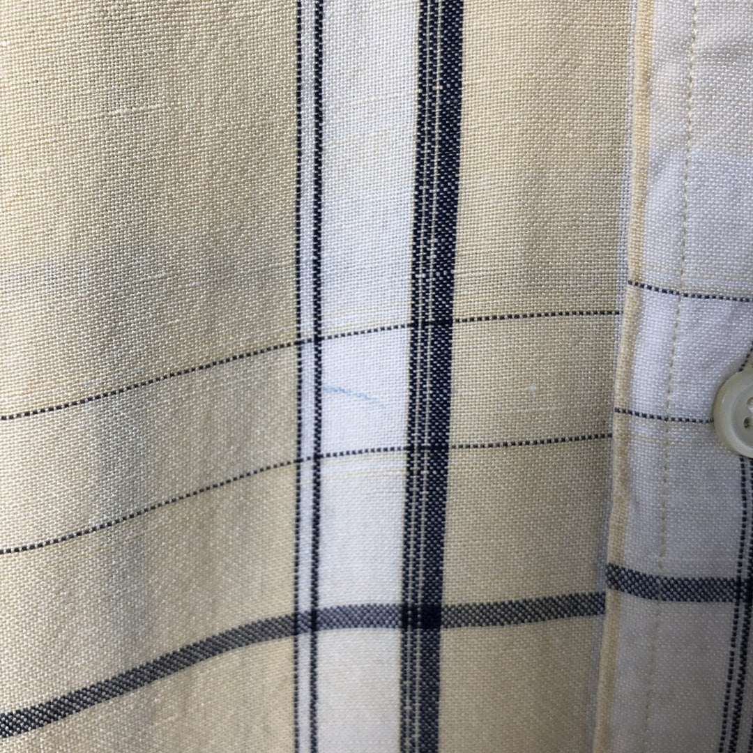 NAUTICA Check Pattern Short Sleeve Linen Button Down Shirt Box Shirt Men's M Size linen yellow type Vintage Second Hand