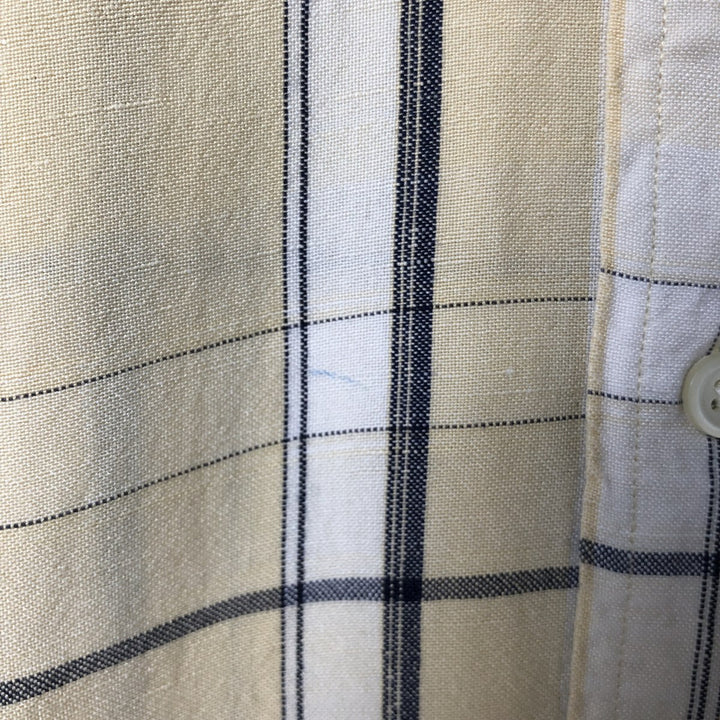 NAUTICA Check Pattern Short Sleeve Linen Button Down Shirt Box Shirt Men's M Size linen yellow type Vintage Second Hand
