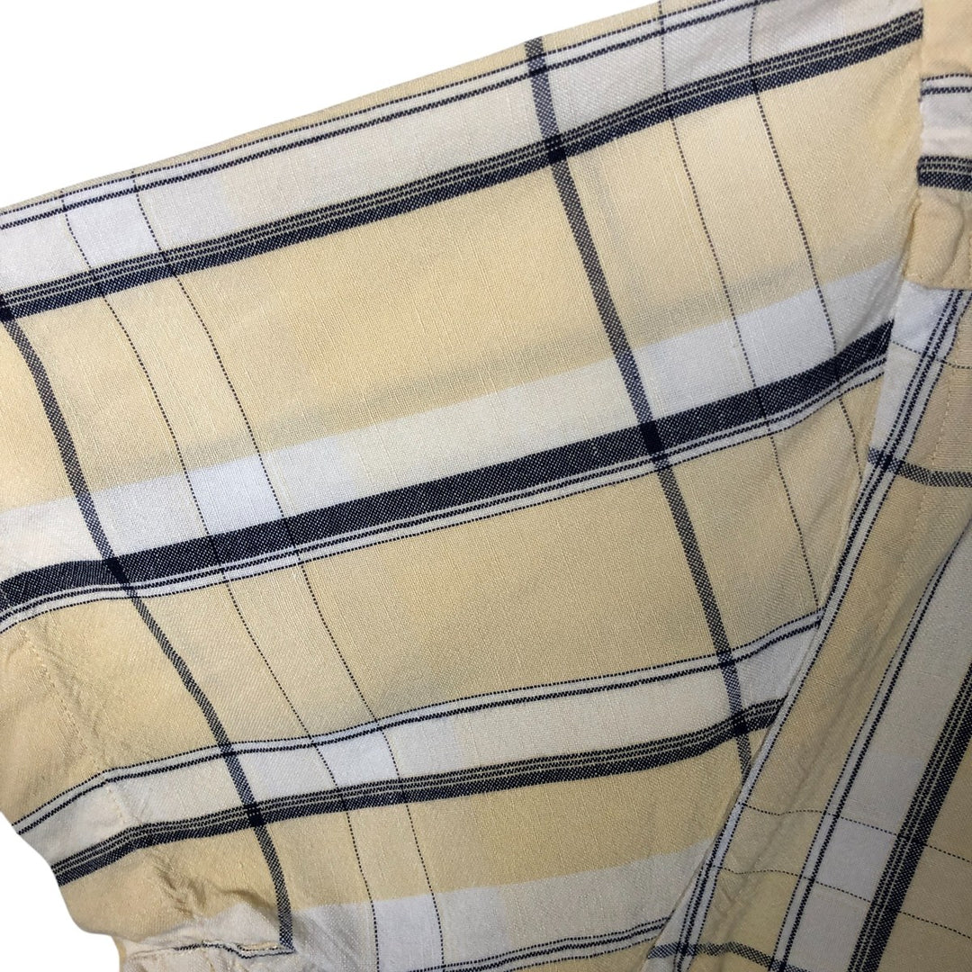 NAUTICA Check Pattern Short Sleeve Linen Button Down Shirt Box Shirt Men's M Size linen yellow type Vintage Second Hand