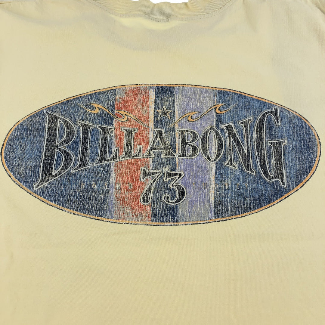 90'S Billabong Back Print Surf Skate T-shirt Men's M Size Vintage cotton yellow type Vintage Second Hand