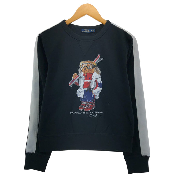 Ralph Lauren POLO RALPH LAUREN Polo Bear Print Sweatshirt Trainer Women's M size cotton black type Vintage Second Hand