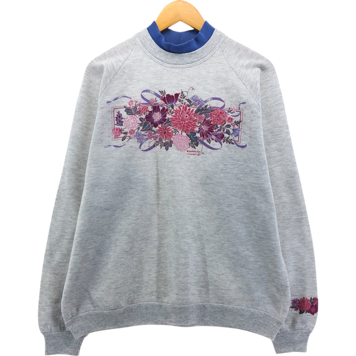 Vintage 80'S MORNING SUN floral print sweatshirt, made in USA, size XL for women cotton gray type Vintage Second Hand