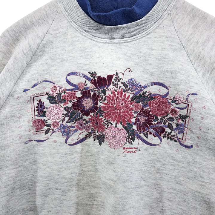 Vintage 80'S MORNING SUN floral print sweatshirt, made in USA, size XL for women cotton gray type Vintage Second Hand