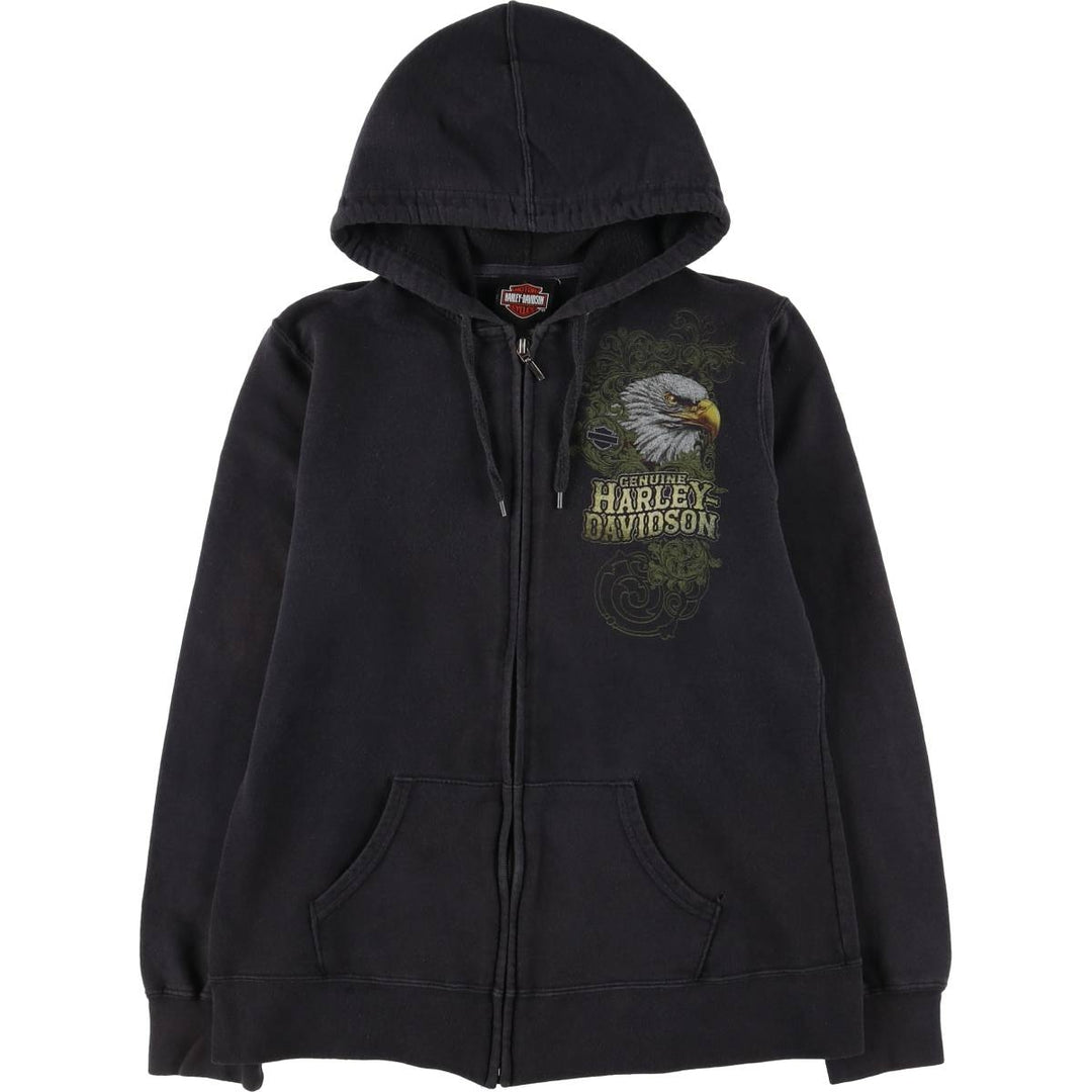 Harley-Davidson Eagle Pattern Sweat Full Zip Hoodie Women's M Size cotton black type Vintage Second Hand